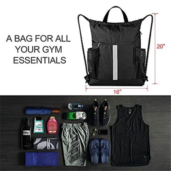 Unisex Drawstring Bag Backpack with Shoe Compartment and Two Water Bottle Holder main image 5